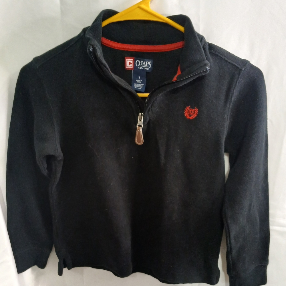 Chaps Black Quarter-Zip Pullover with Red Accent